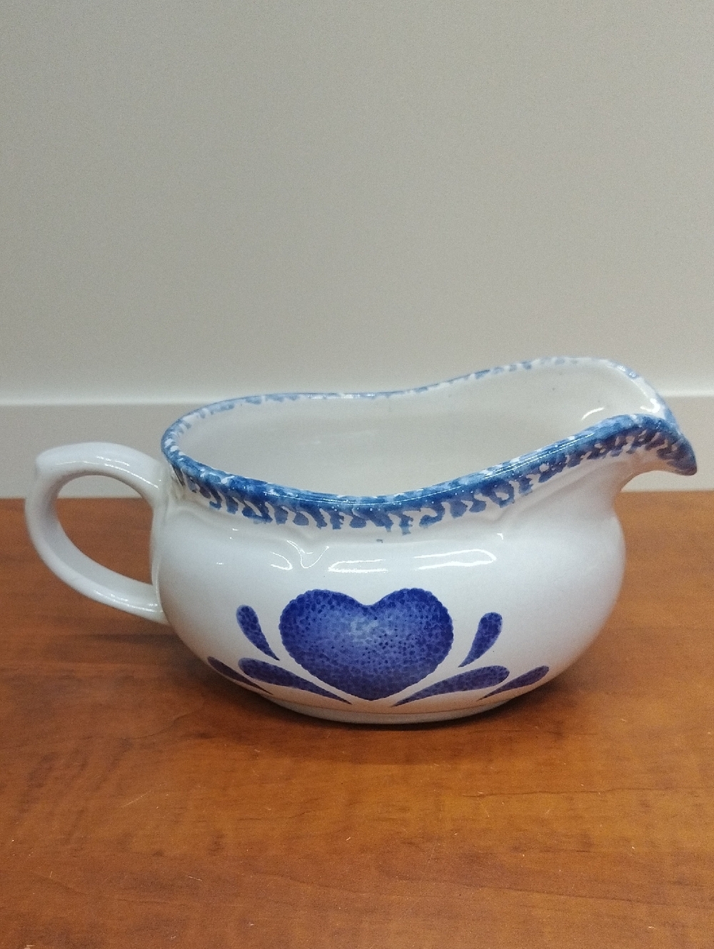 Vintage Guyroc China Sponge Painted Blue Heart Gravy Boat